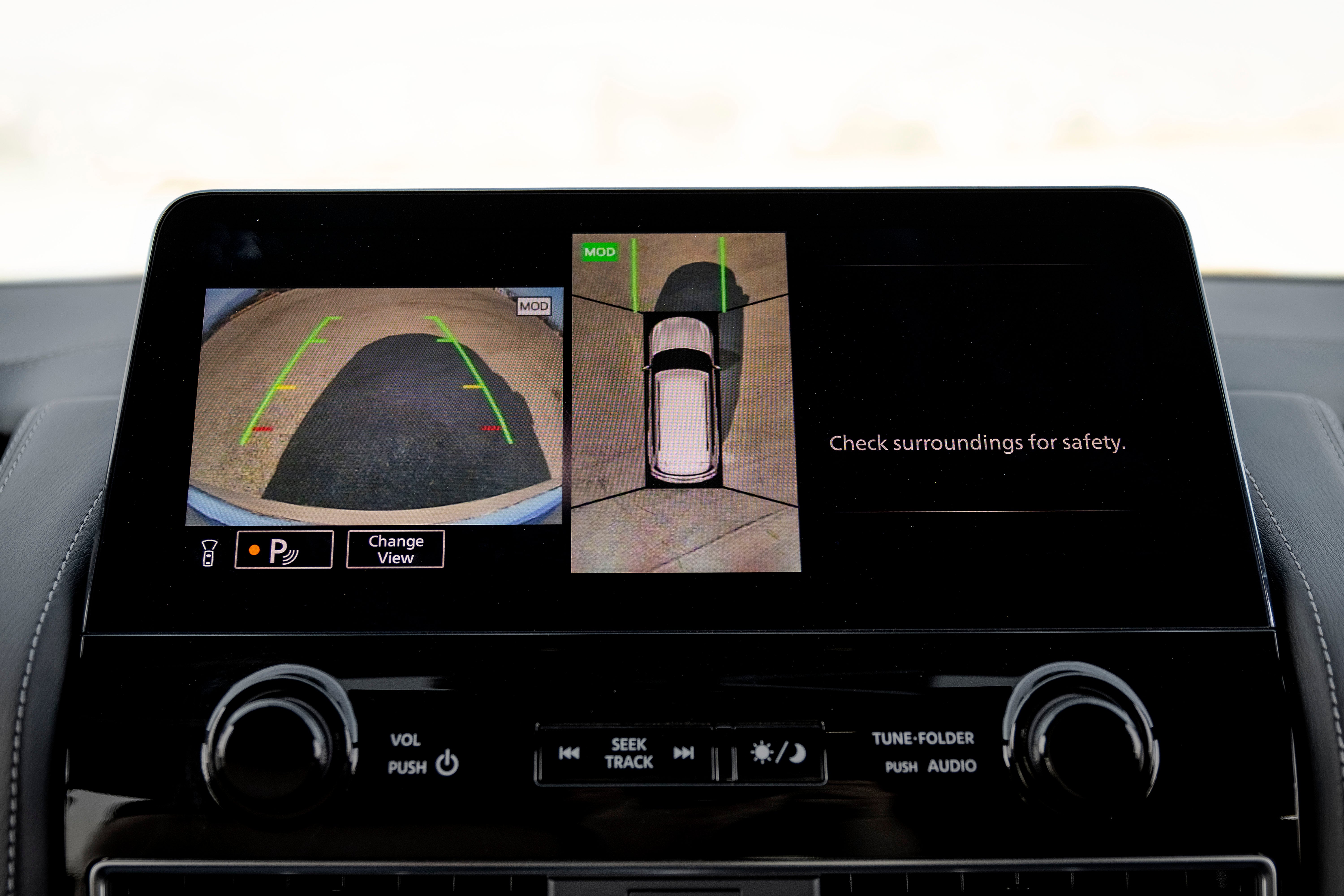 Shot of a touchscreen in an INFINITI QX80, including a backup camera